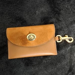 Coach Leather Turnlock Card Case Saddle Mixed Suede 1941 Saddle
